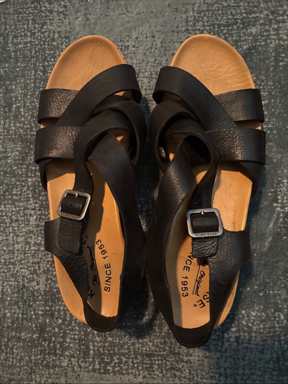 Kork-Ease Black Leather Buckle Sandals size 8